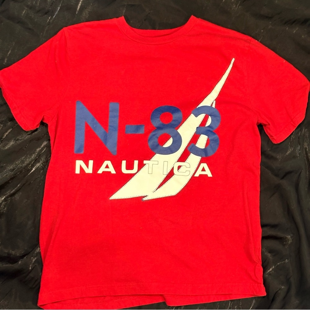 Nautica Red Tee with Blue and White Graphic
